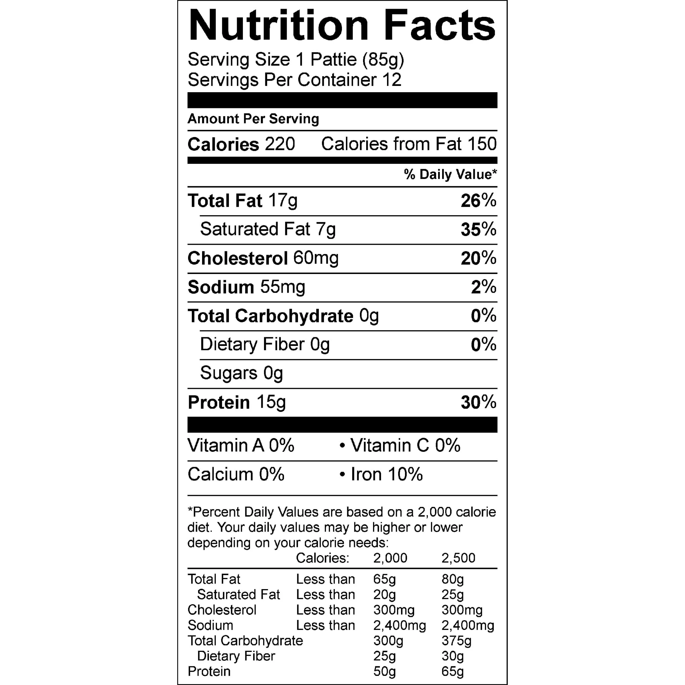 All Natural* 80% Lean/20% Fat Ground Beef Patties, 12 Count, 2.25 lb Tray