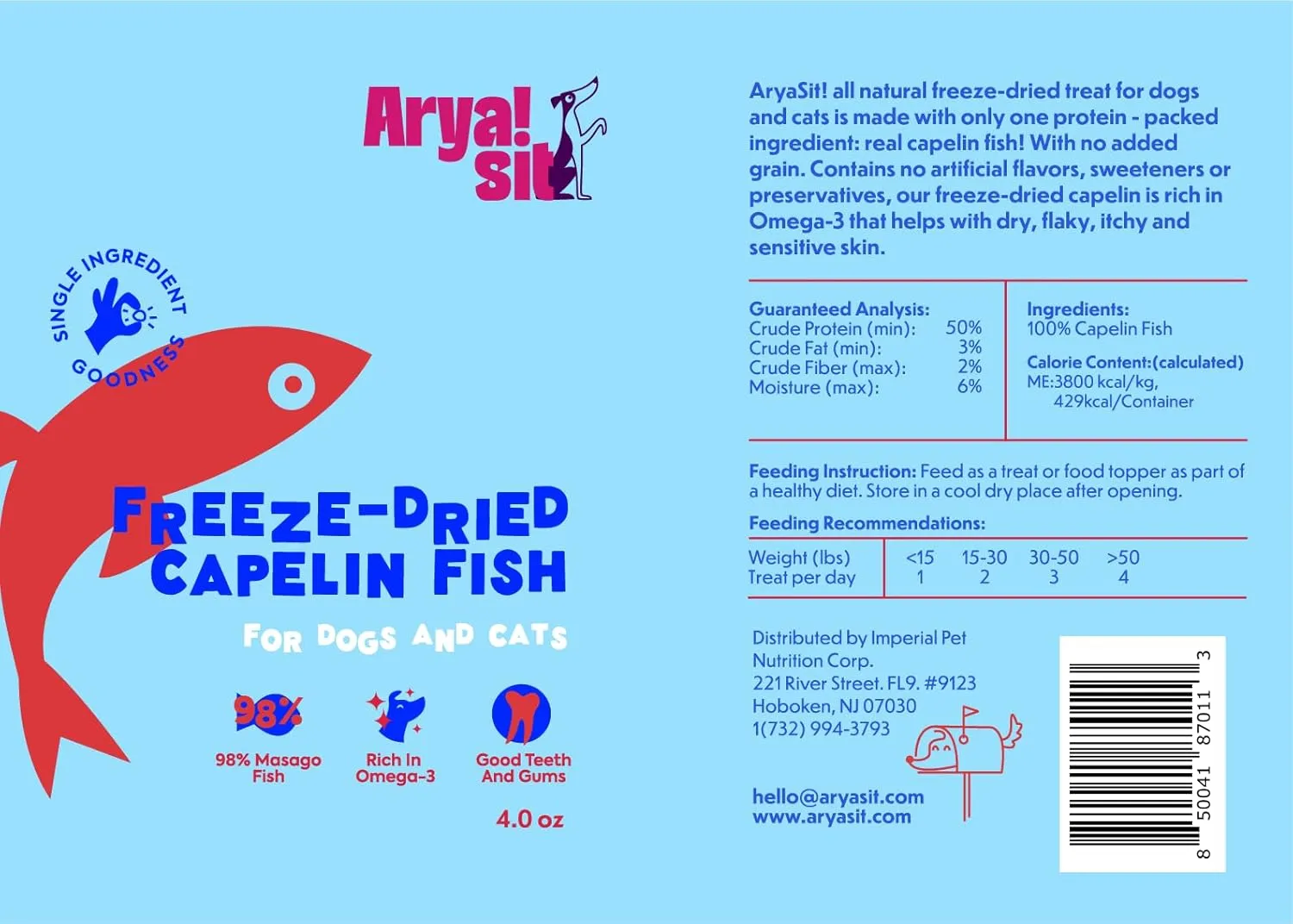 Arya Sit Freeze-Dried Capelin Treats for Dogs & Cats, 3.0-oz