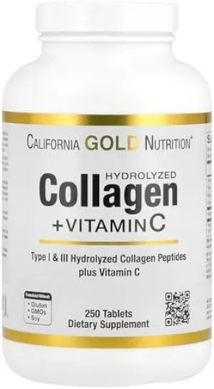 California Gold Nutrition Collagen Peptides Plus Vitamin C Dietary Supplement 250 Tablets