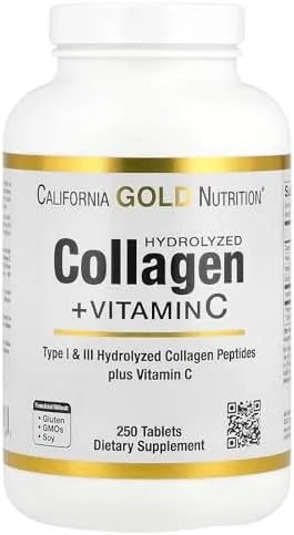 California Gold Nutrition Collagen Peptides Plus Vitamin C Dietary Supplement 250 Tablets