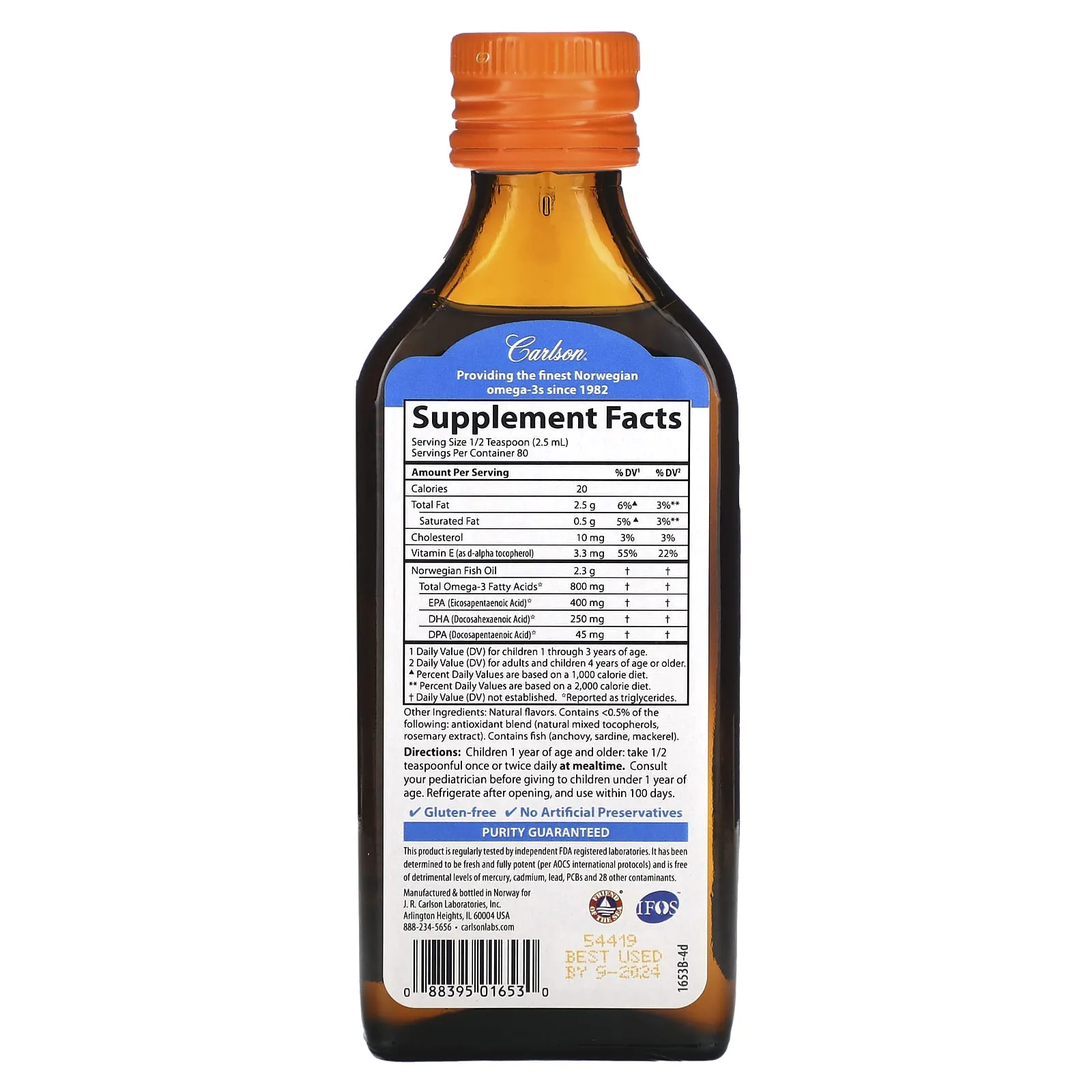 Carlson Labs, Kids Finest Fish Oil Orange, 200 ml