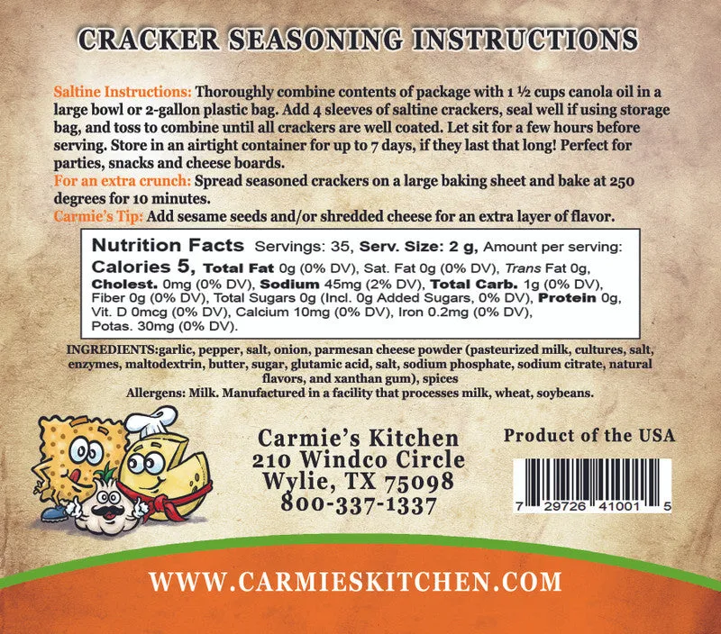 *Carmie's Kitchen - Cracker Seasoning Mix - Garlic Parmesan