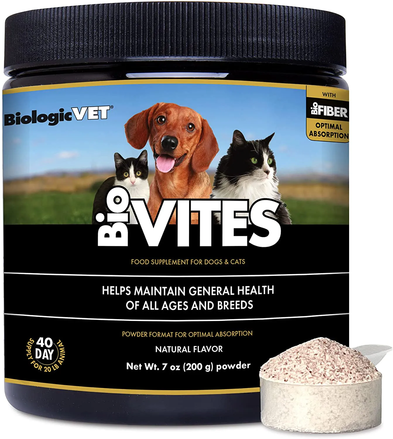 FLORA BiologicVET BioVITES Cat & Dog Multivitamin Powder - Essential Dog Vitamins, Minerals, Enzymes & Prebiotics - Organic Fiber Cat Dog Supplement for Digestion & Immune Support for Dogs & Cats, 7oz