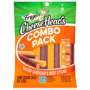 Frigo Cheese Heads Sharp Cheddar Cheese & Beef Sticks 6.3 oz, 8 Count