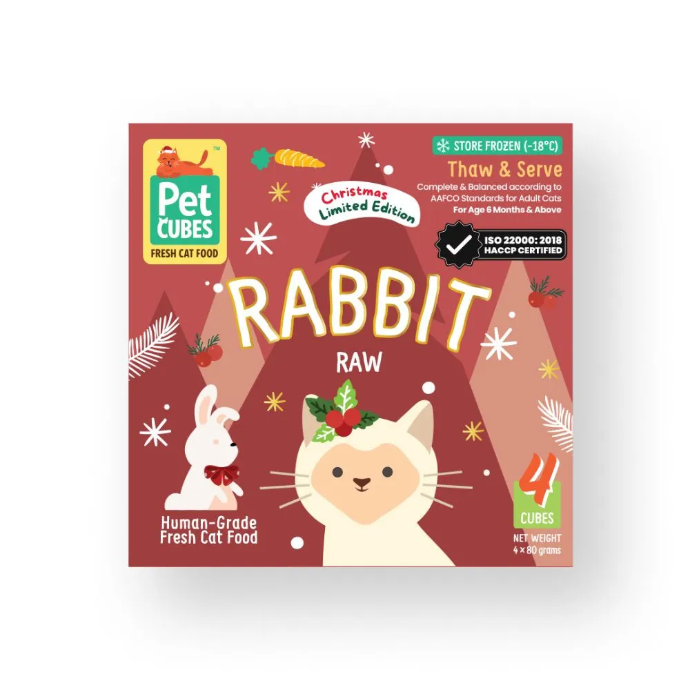 *FROZEN* PetCubes Cat Raw Rabbit Christmas Edition 1.28kg (4 x 320g)