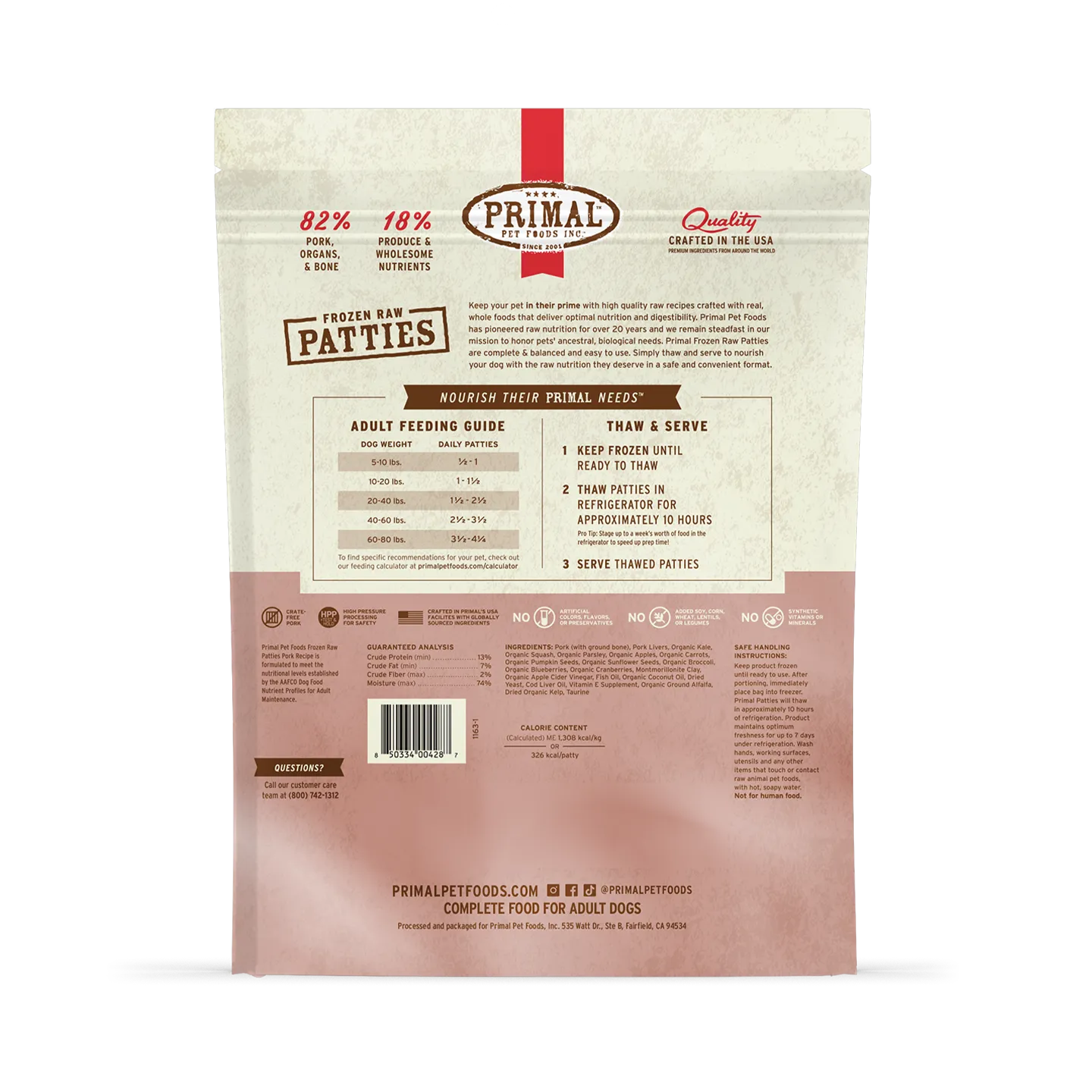 Frozen Raw Patties Dog Food <br> Pork Recipe