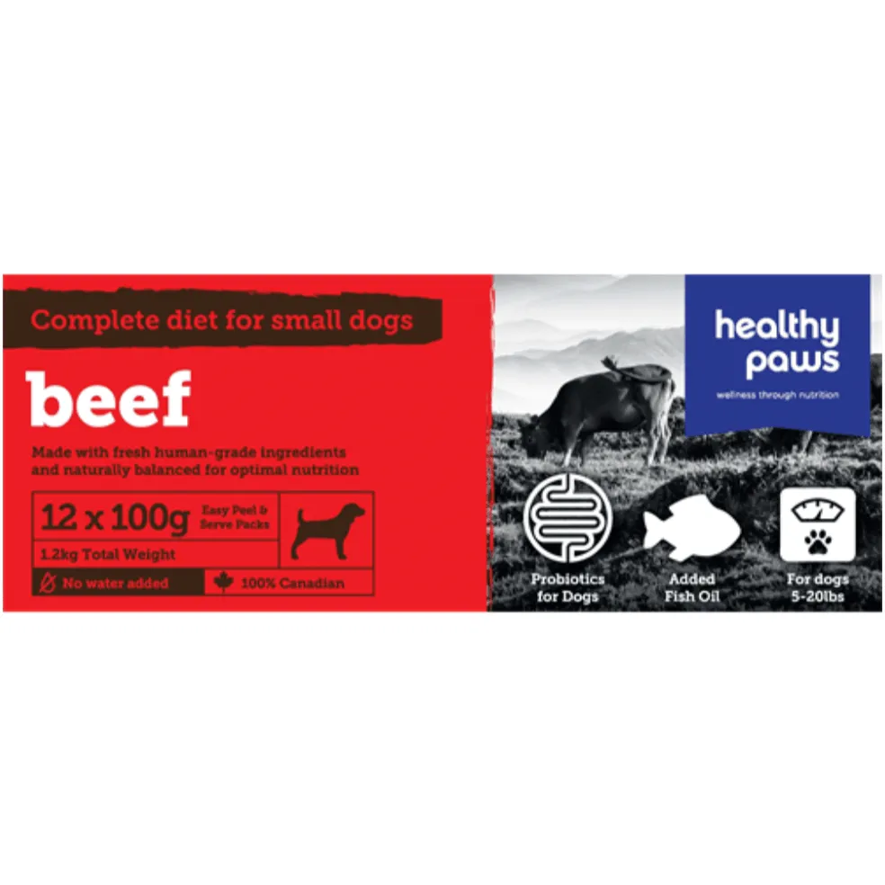 Healthy Paws Raw Dog Food Complete Small Dog Dinner Beef Recipe