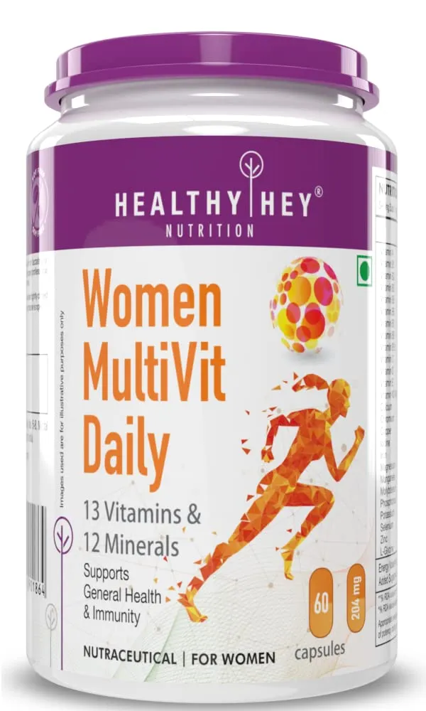 HealthyHey Nutrition MultiVitamin for Women (90 Vegetable Capsules) - Multi-Vit Daily - 13 Vitamins & 10 Minerals - Vegan