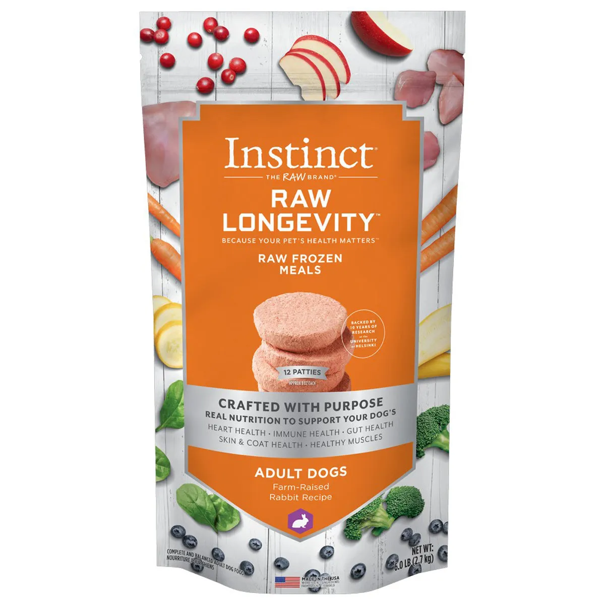 Instinct Raw Longevity Frozen Patties Farm-Raised Rabbit Dog Food 6lb