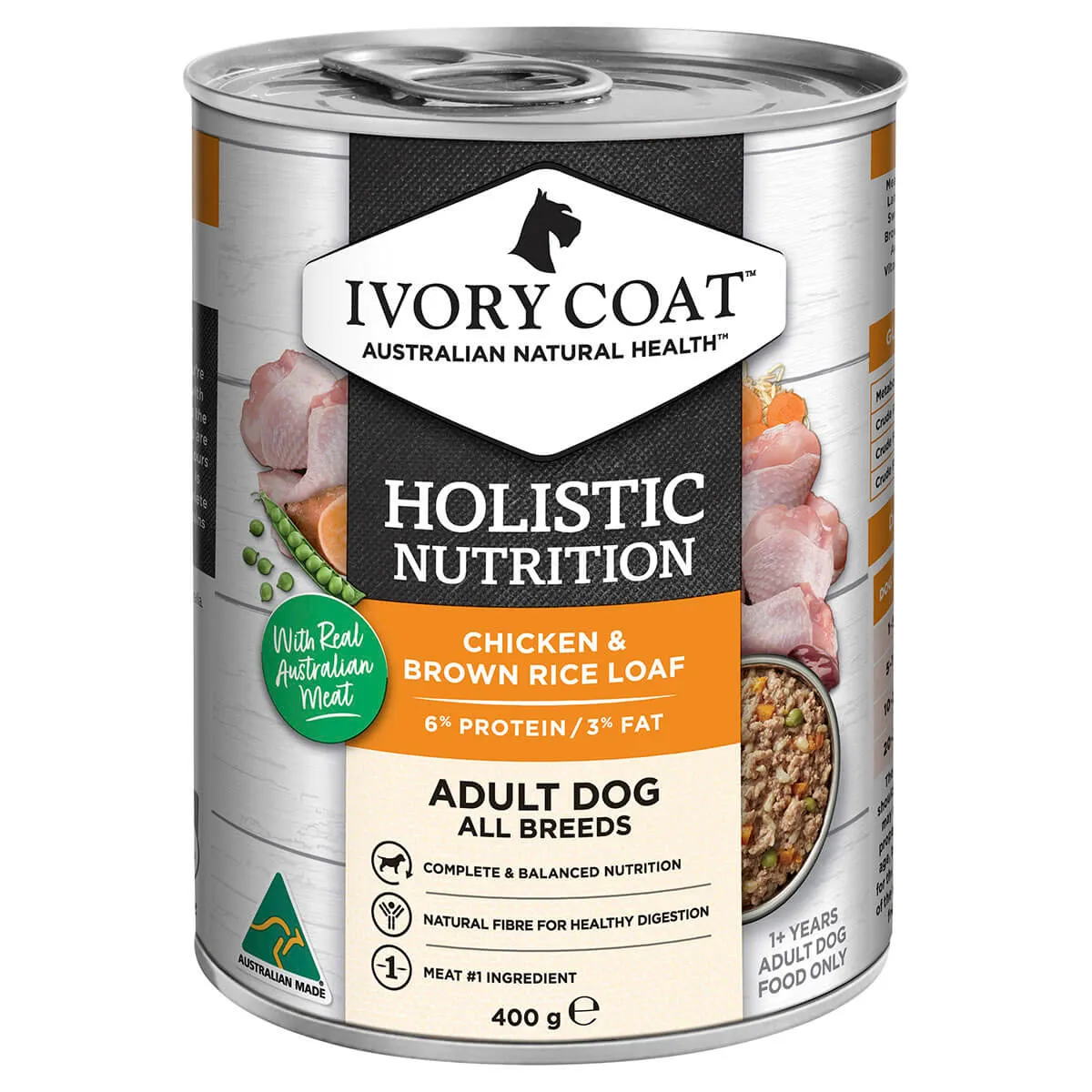 Ivory Coat Holistic Nutrition Adult Wet Dog Food Chicken & Brown Rice Loaf 400g