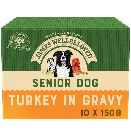 James Wellbeloved Senior Wet Dog Food Pouch with Turkey, Rice and Vegetables in Gravy 12 X 90G