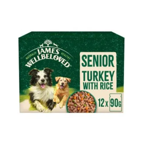 James Wellbeloved Senior Wet Dog Food Pouch with Turkey, Rice and Vegetables in Gravy 12 X 90G