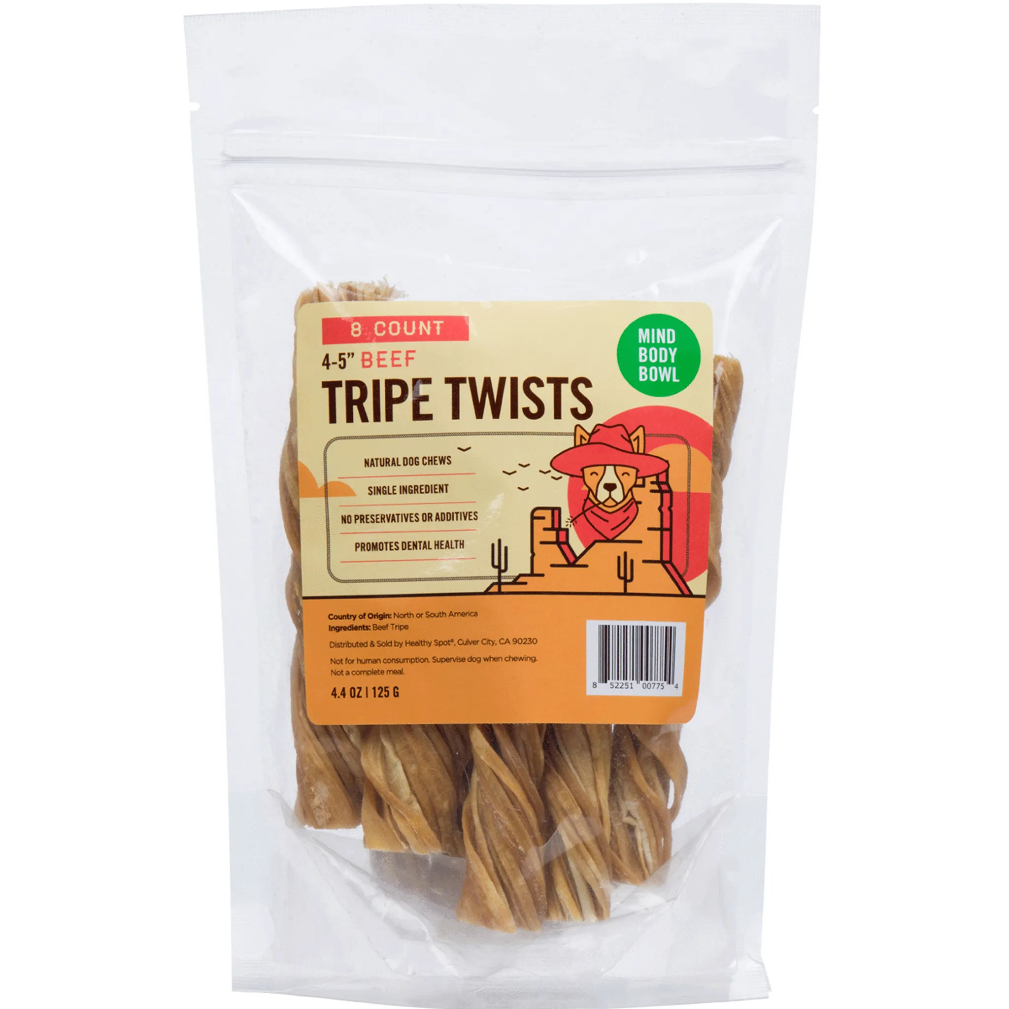 Mind Body Bowl Beef Tripe Twists Dog Chews - 8 Count