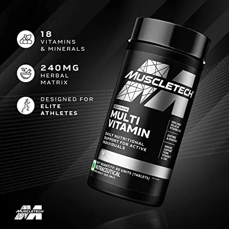 MuscleTech Platinum Multivitamin | Vitamin C | 18 Vitamins & Minerals (60 Tablets)