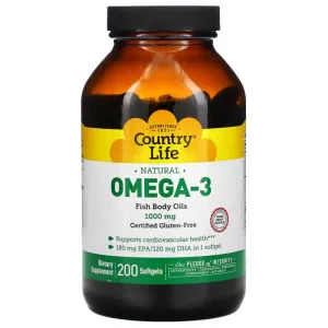 Natural Omega-3 Country Life 1000 mg, 200 tablets