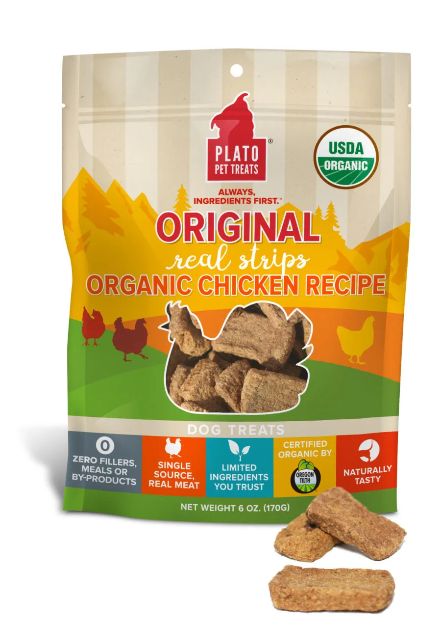 Plato Real Strips Organic Chicken Meat Bar Dog Treats