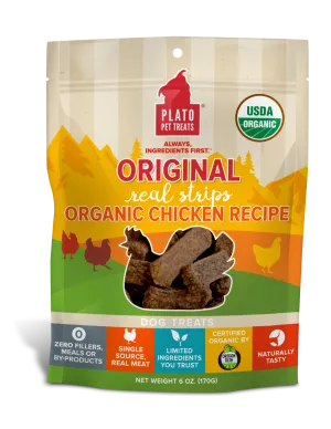 Plato Real Strips Organic Chicken Meat Bar Dog Treats