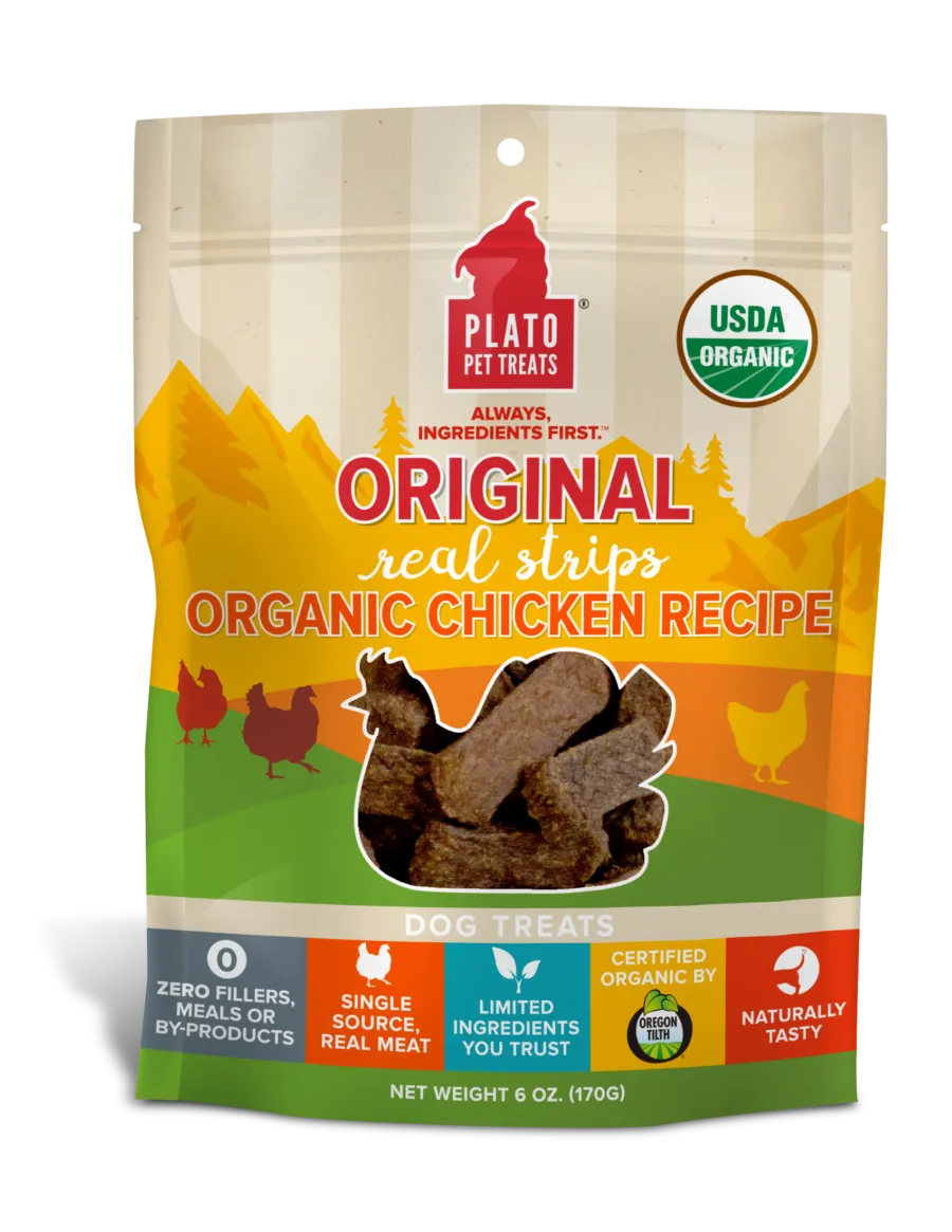 Plato Real Strips Organic Chicken Meat Bar Dog Treats