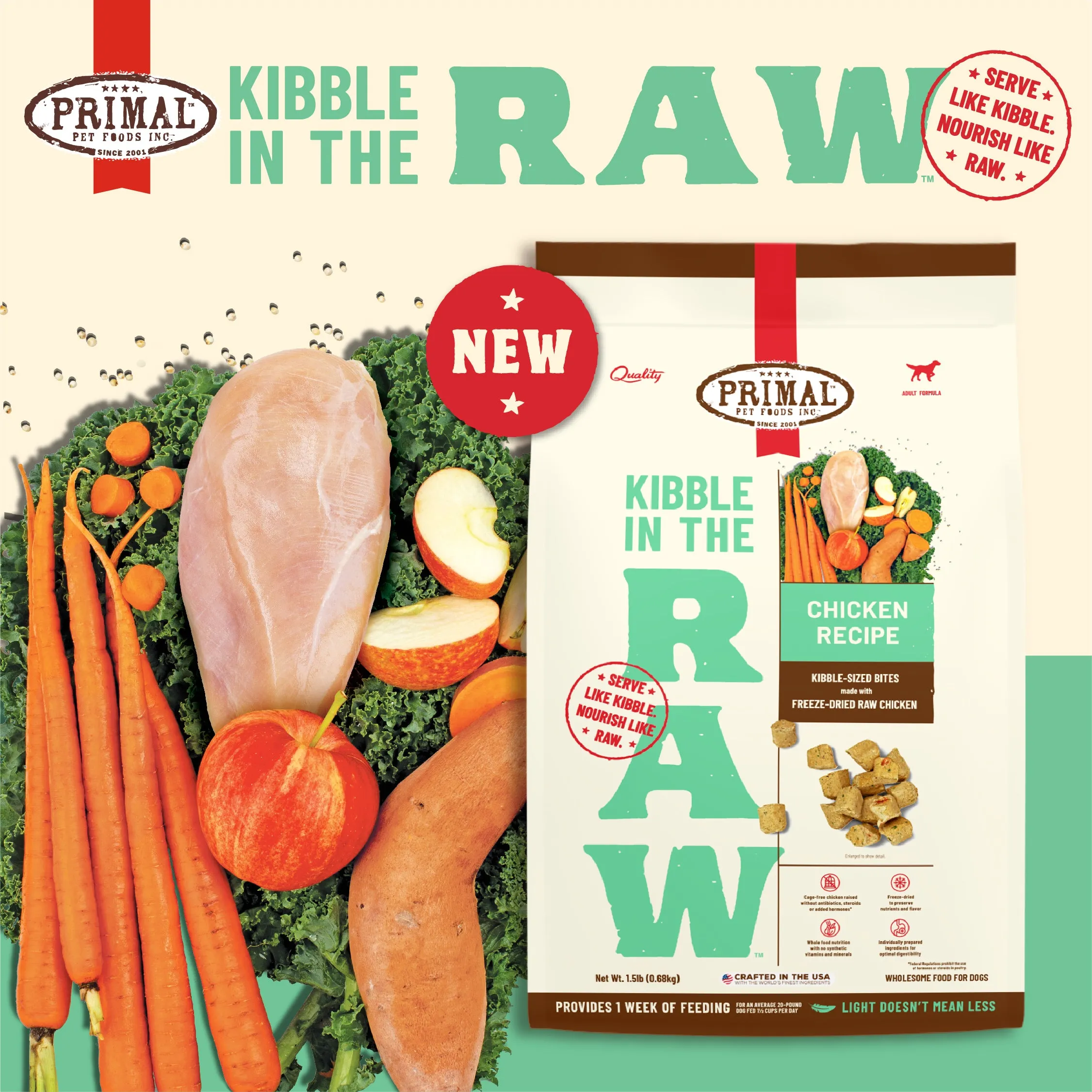 Primal Kibble in the Raw Freeze-Dried Chicken - Dog Food