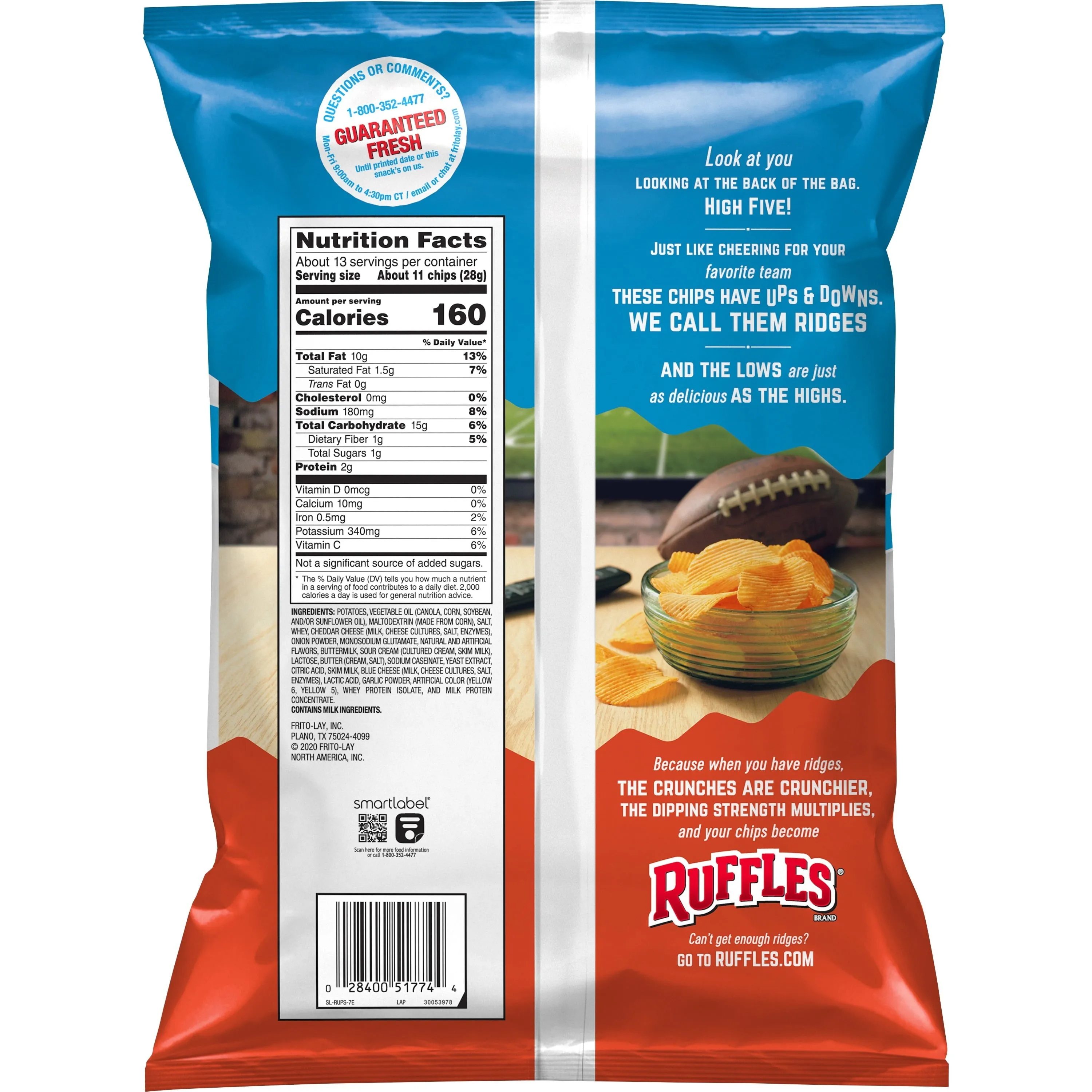 Ruffles Cheddar & Sour Cream Potato Snack Chips,Party Size, 12.5 oz Bag