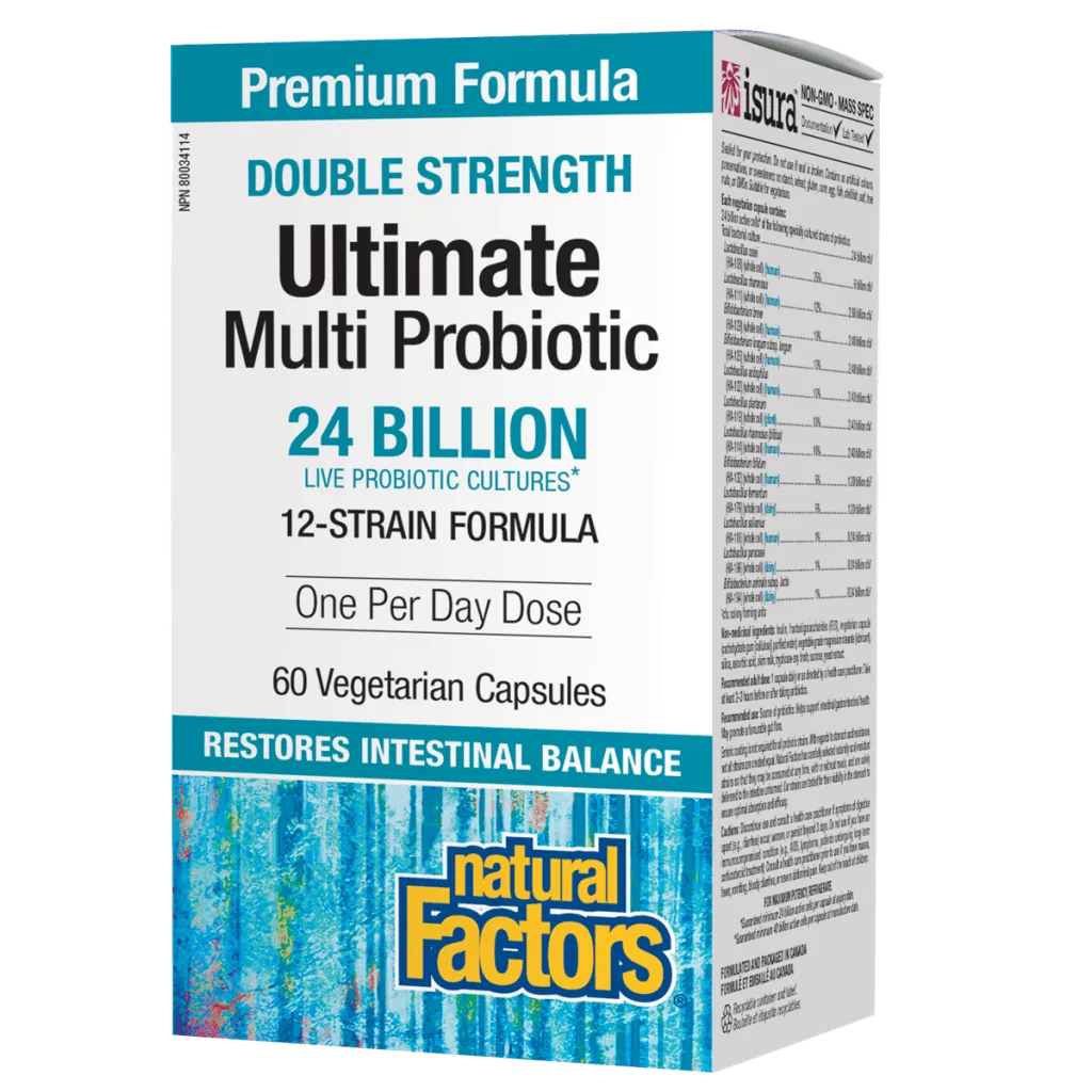 Ultimate Multi Probiotic Double Strength 24 Billion Live Probiotic Cultures Vegetarian Capsules