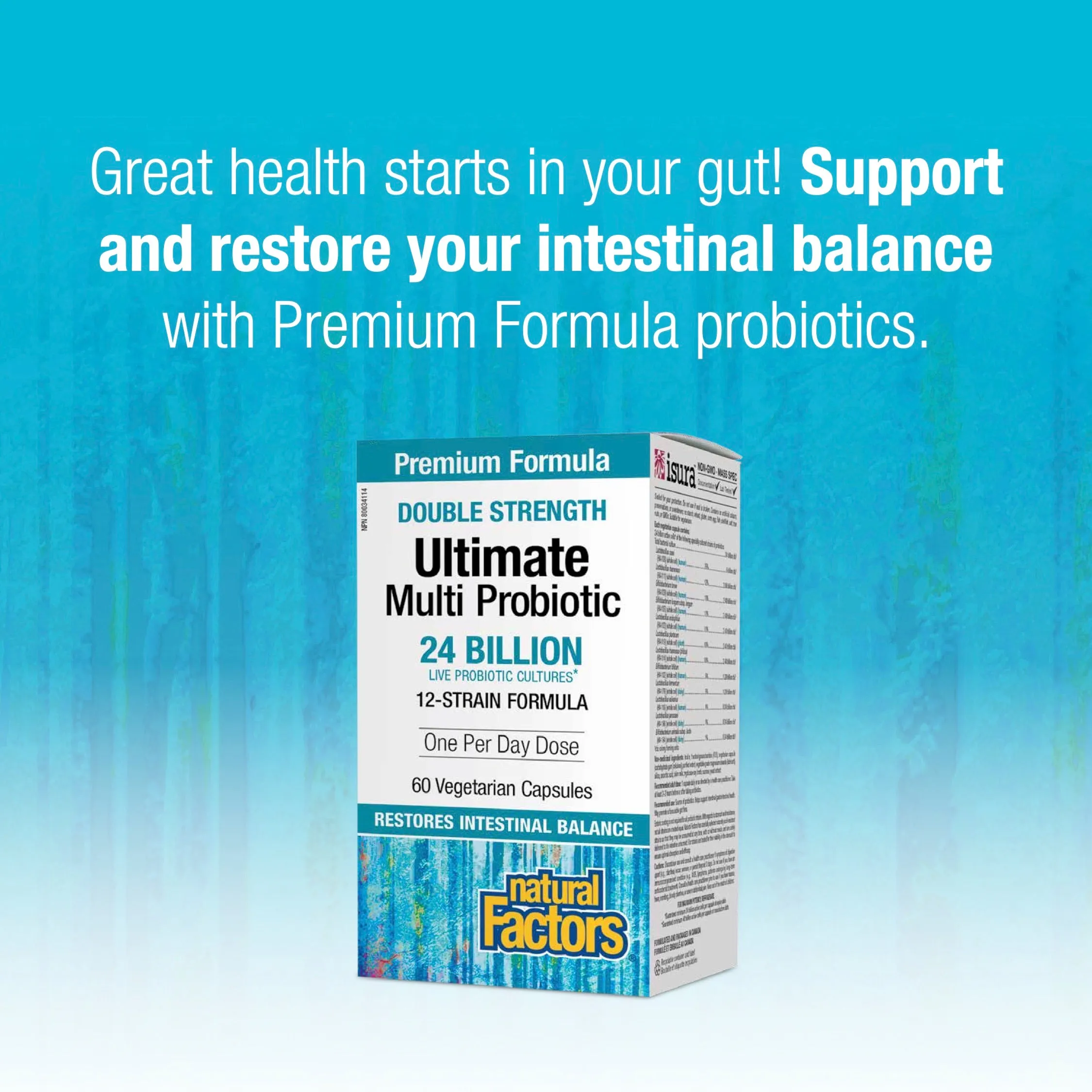 Ultimate Multi Probiotic Double Strength 24 Billion Live Probiotic Cultures Vegetarian Capsules