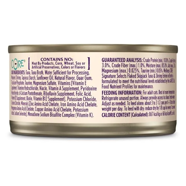 Wellness Core Signature Selects Flaked Skipjack Tuna With Shrimp Entrée in Broth Wet Cat Food 79G