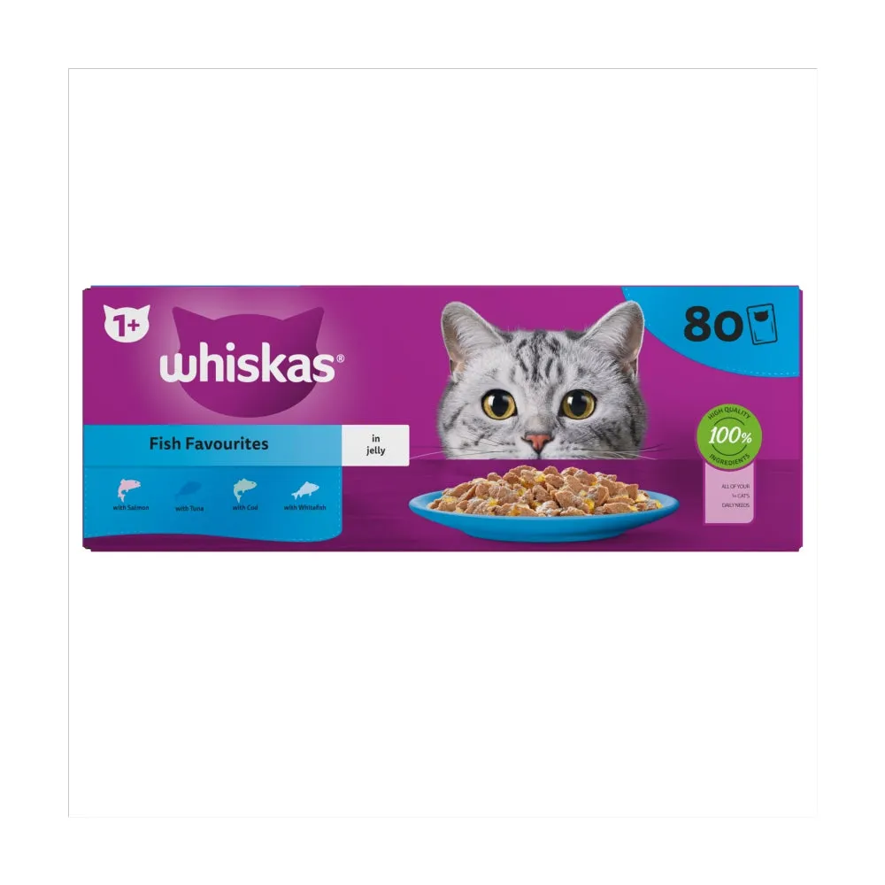 WHISKAS | Wet Cat Food Pouches | Fish Favourites In Jelly - 80 x 85g