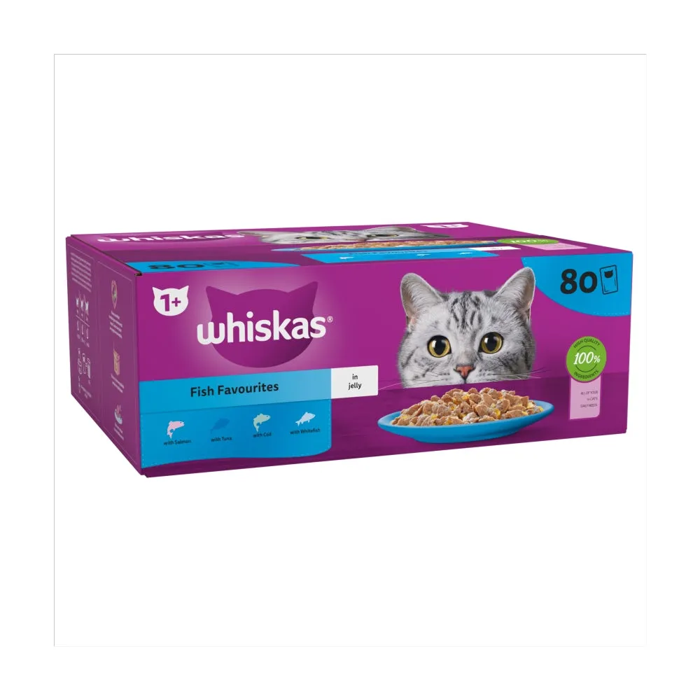 WHISKAS | Wet Cat Food Pouches | Fish Favourites In Jelly - 80 x 85g